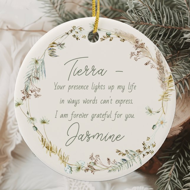 Personalised Boho Wildflower Friendship Christmas Ceramic Tree Decoration (Creator Uploaded)