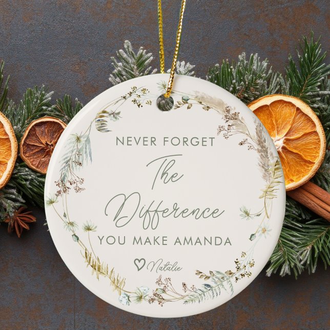 Personalised Boho Wildflower Thank You Christmas Ceramic Tree Decoration (Creator Uploaded)