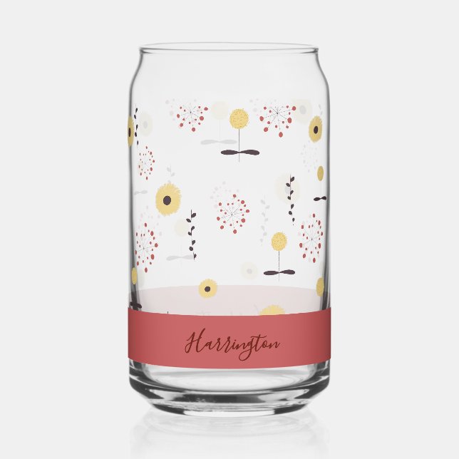 Personalised Boho Wildflower With Custom Name Can Glass (Front)