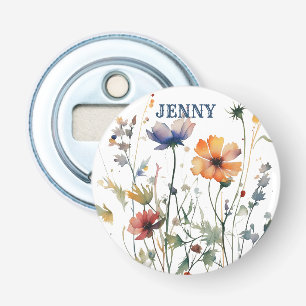 Personalised Boho Wildflowers Wedding Favour Gift Bottle Opener