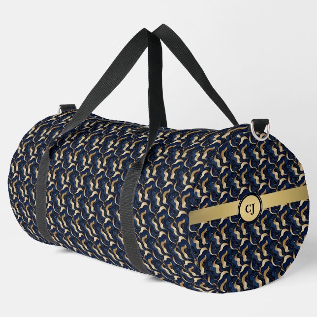 Personalised Bold Abstract Gold & Navy Duffle Bag (Left Corner)
