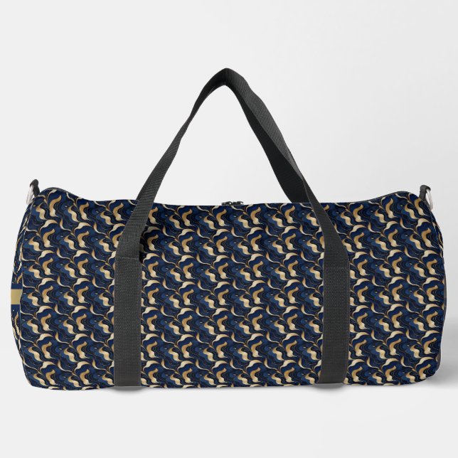 Personalised Bold Abstract Gold & Navy Duffle Bag (Front)