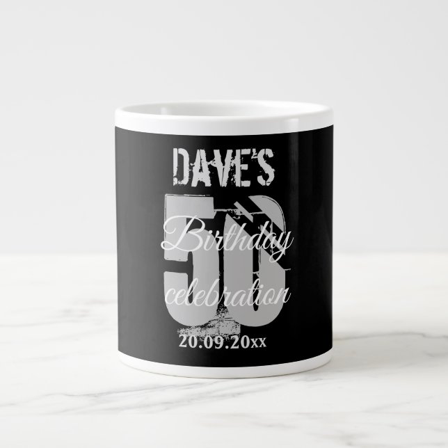 Personalised Bold Black 50 Any Birthday  Large Coffee Mug (Front)