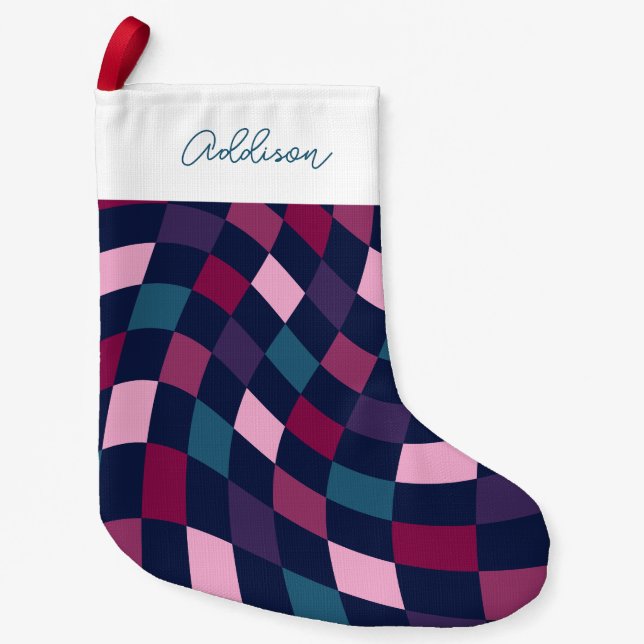 Personalised Bold Chequered Pattern Small Christmas Stocking (Front)