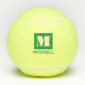 Personalised Bold Green Initial Monogram Name Tennis Balls