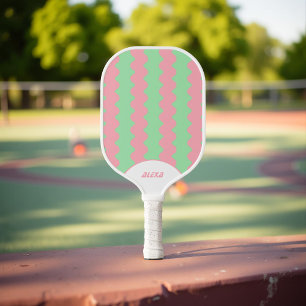 Personalised Bold Green Pink Retro Pickleball Paddle