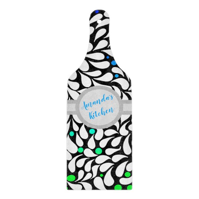 Personalised bold modern flowers blue teal ombre   cutting board (Front)