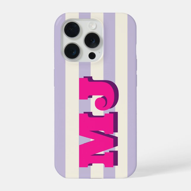 Personalised Bold Monogram, Lavender Stripe iPhone Case (Back)