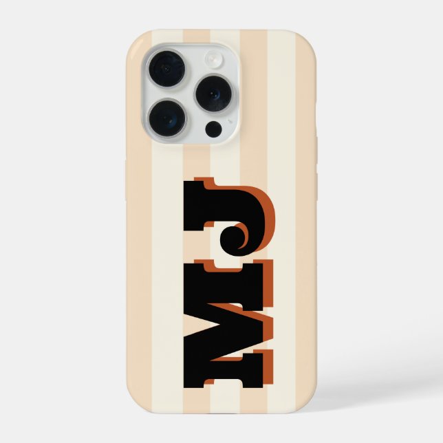 Personalised Bold Monogram, Neutral Stripe iPhone Case (Back)