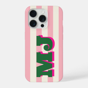 Personalised Bold Monogram, Pink Stripe iPhone 15 Pro Case