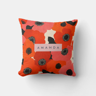 Personalised Bold Red and Pink Poppy Floral  Cushion