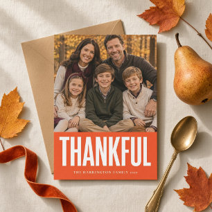 Personalised Bold Thankful Thanksgiving Family Holiday Card