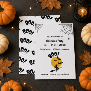 Personalised Boo Witch, Bats & Full Moon Halloween Invitation
