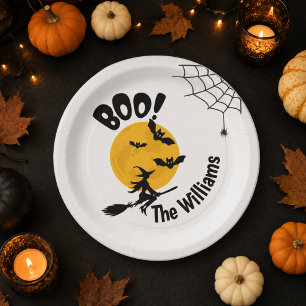 Personalised Boo Witch & Bats Halloween Paper Plate