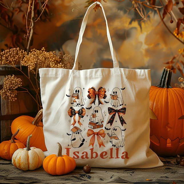 Personalised Book Bows Ghost Trick Or Treat Candy Tote Bag (Creator Uploaded)