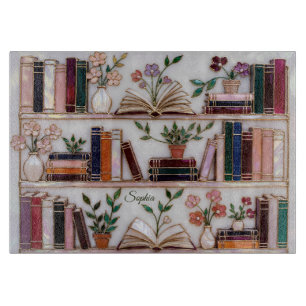 Personalised Book Lover Cutting Board Floral Books
