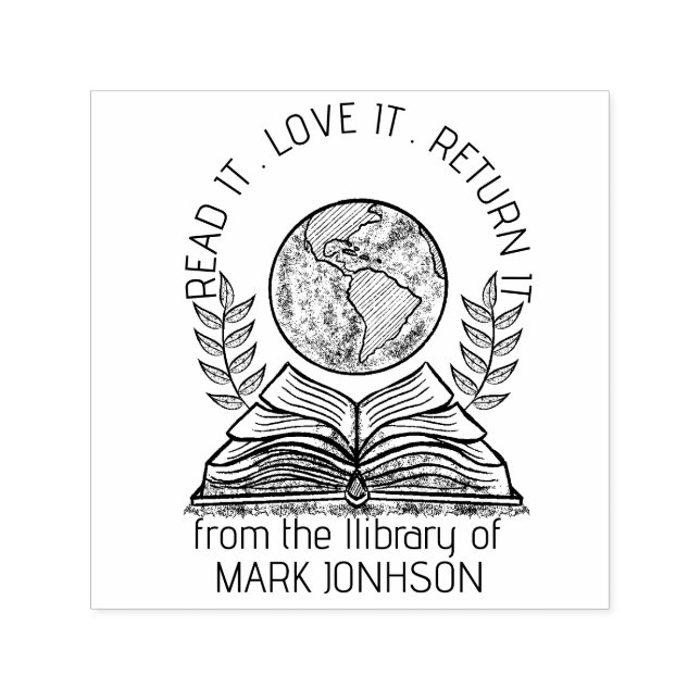 Personalised BOOK Lovers EDIT Wood EMBOSSER Rubber Self-inking Stamp (Design)