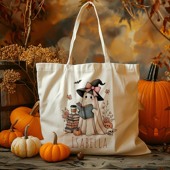 Personalised Book Read Ghost Trick Or Treat Candy Tote Bag (Creator Uploaded)