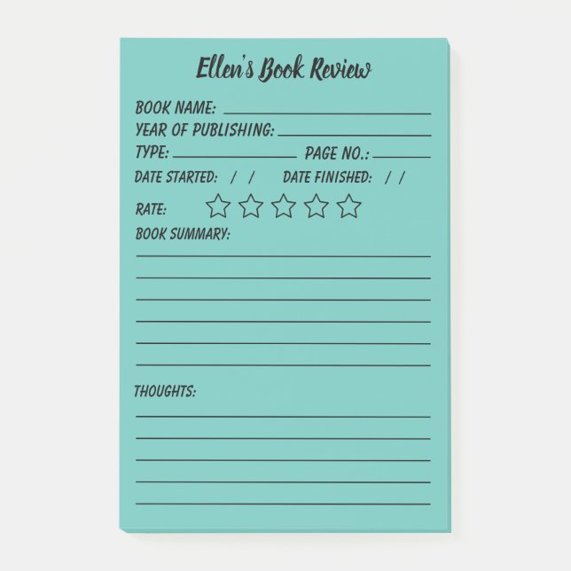 Personalised Book Review & info Notes (Front)