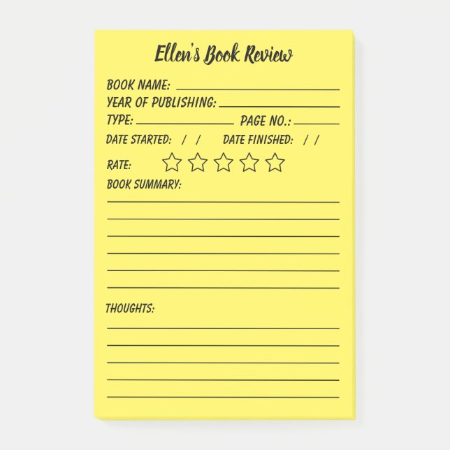 Personalised Book Review & info Post-it Notes (Front)