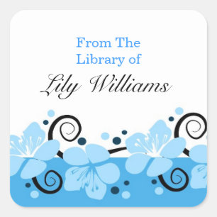 Personalised Bookplates -  Blue Flowers Square Sticker