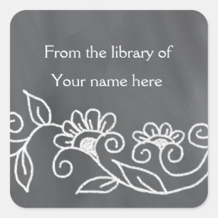 Personalised Bookplates - Floral Chalkboard Square Sticker