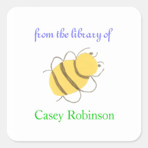 Personalised bookplates for children - little bee square sticker