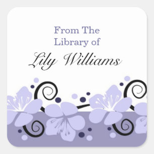 Personalised Bookplates - Purple Flowers Square Sticker