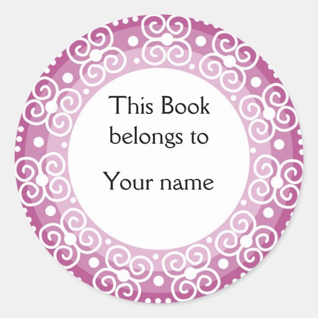 Personalised Bookplates :: Swirls & Dots Classic Round Sticker (Front)
