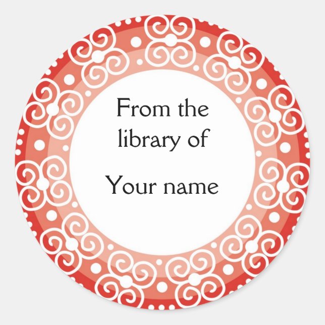 Personalised Bookplates :: Swirls & Dots Classic Round Sticker (Front)
