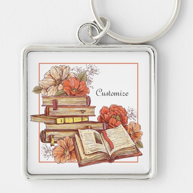 Personalised Books And Flowers   Key Ring (Front)
