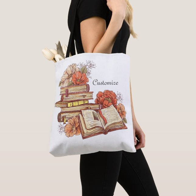 Personalised Books And Flowers   Tote Bag (Close Up)