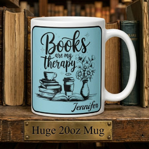 Personalised Books Are My Therapy Bookworms Blue Large Coffee Mug