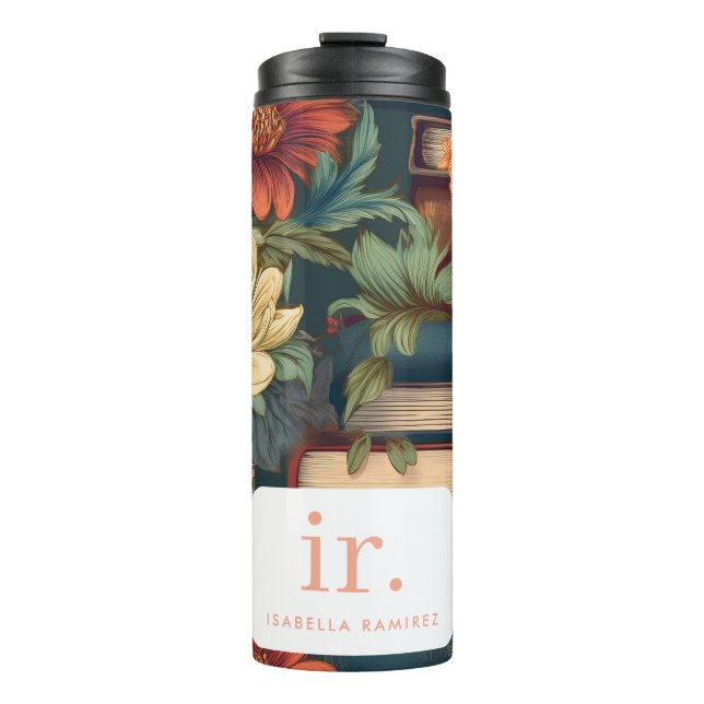 Personalised Books & Flowers with Name & Monogram Thermal Tumbler (Front)