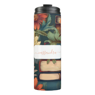 Personalised Books & Flowers with Name Thermal Tumbler