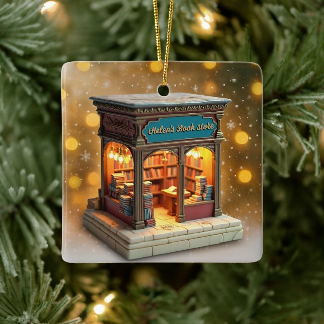Personalised Bookstore Christmas Ceramic Ornament (Tree)