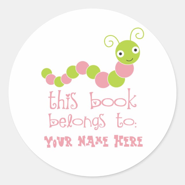 Personalised Bookworm Bookplate Stickers (Front)