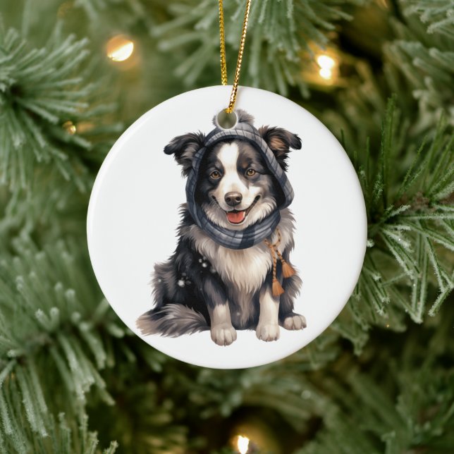 Personalised Border Collie Dog Art Ceramic Tree Decoration (Tree)