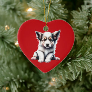 Personalised Border Collie Puppy Christmas Red Ceramic Tree Decoration