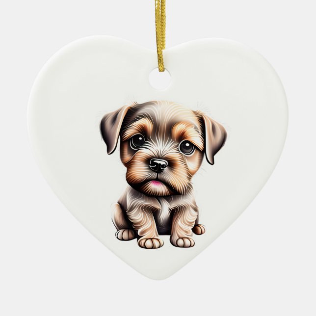 Personalised Border Terrier Puppy Ceramic Tree Decoration (Front)