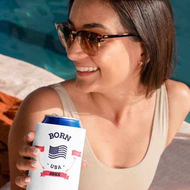 Personalised Born in the USA Patriotic Can Cooler  (Creator Uploaded)
