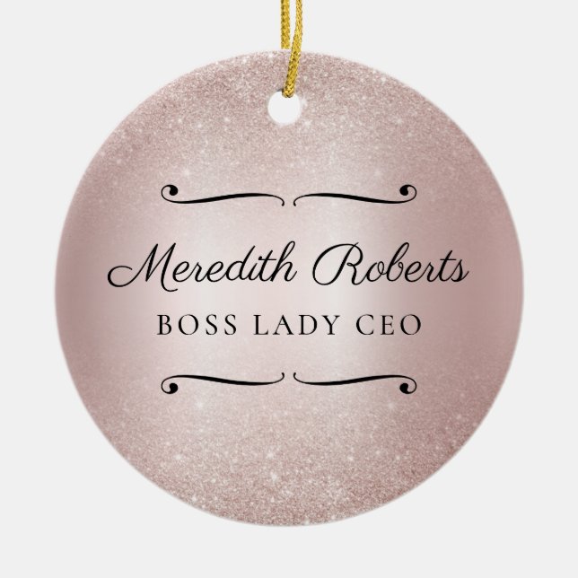 Personalised Boss Lady CEO Blush Metallic Keepsake Ceramic Tree Decoration (Front)