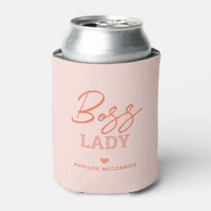 Personalised Boss Lady Pastel Pink Orange Script Can Cooler