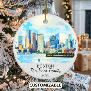 Personalised Boston Ornament, Boston Gift Ceramic Tree Decoration