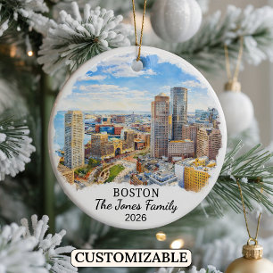 Personalised Boston Ornament, Custom Massachusetts Ceramic Tree Decoration
