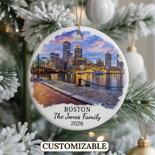 Personalised Boston Ornament, Custom Massachusetts Ceramic Tree Decoration