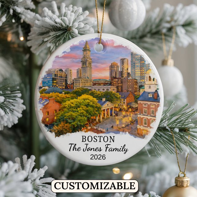 Personalised Boston Ornament, Custom Massachusetts Ceramic Tree Decoration (Creator Uploaded)