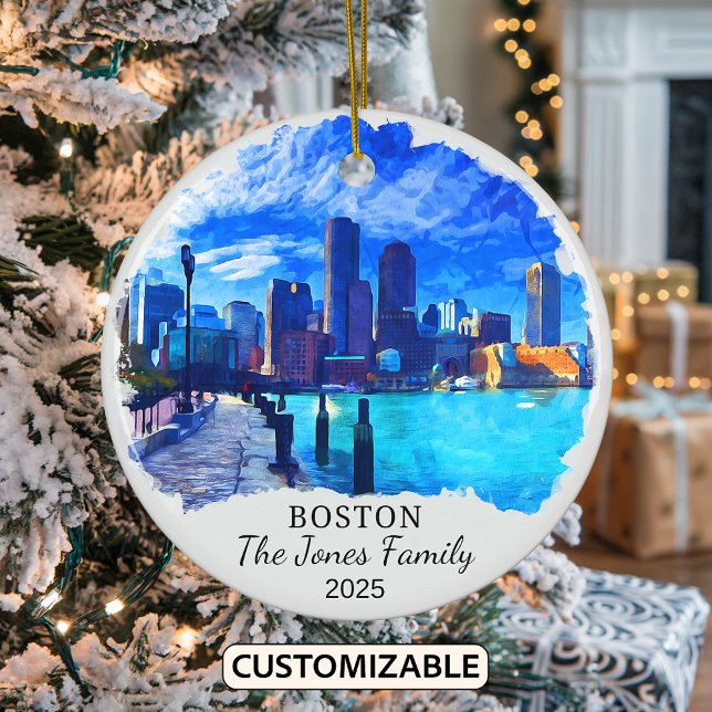 Personalised Boston Ornament, Massachusetts Ceramic Tree Decoration (Creator Uploaded)