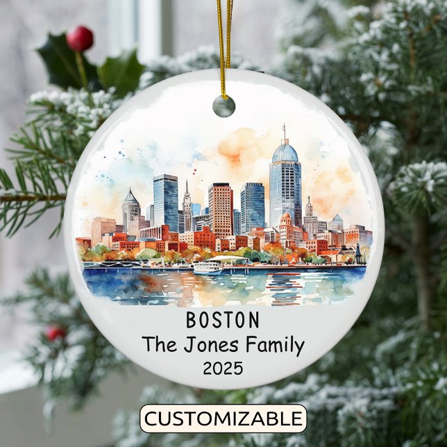 Personalised Boston Ornament, Massachusetts State Ceramic Tree Decoration (Creator Uploaded)