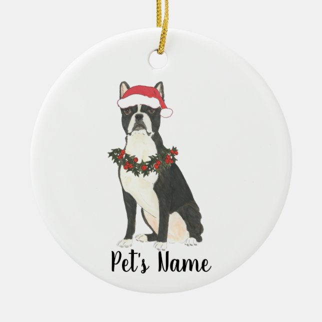 Personalised Boston Terrier Christmas Ceramic Tree Decoration (Front)